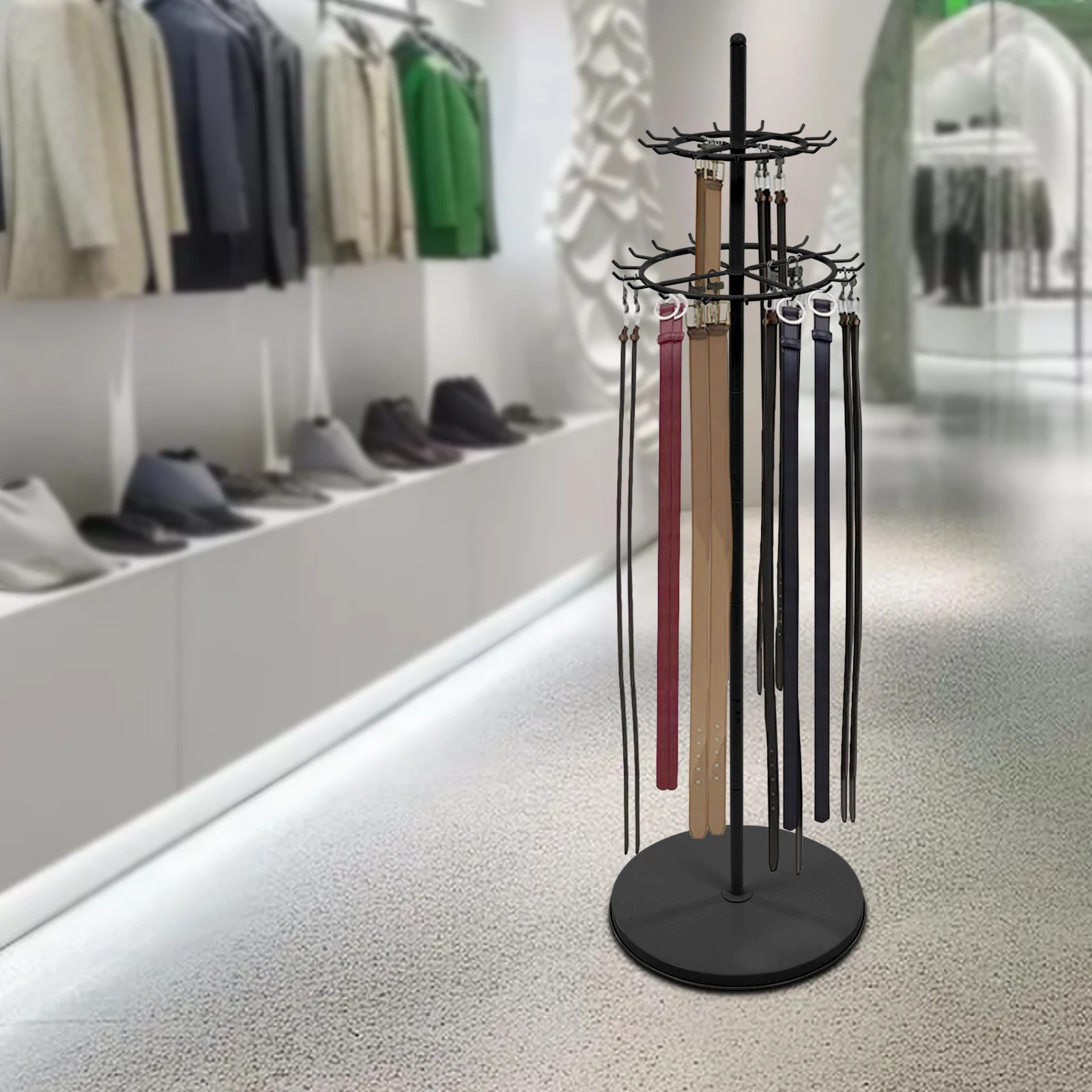 Rak Display Sabuk Logam 2 Lapis Hitam, Rak Penyimpanan Berkapasitas Besar yang Berdiri di Lantai, Rak dengan Daya Tahan Beban Tinggi