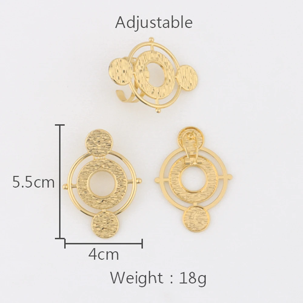 18k Gold Plated Earrings with Ring Set for Party New Design Ladies Clip Earrings and Finger Ring Set for Engagement Party Gifts