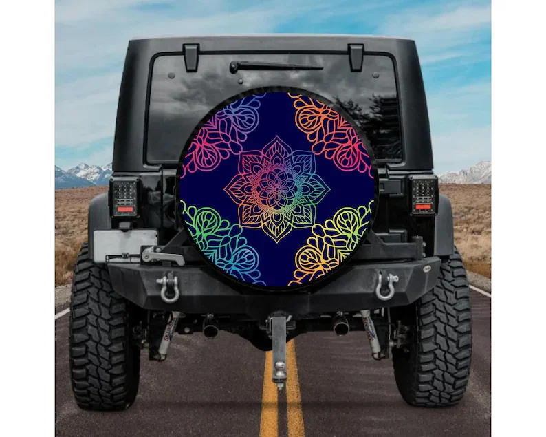 Spare Tire Cover with Mandala design with Rear Camera option, Tire Cover, girl, Accessories, Purple Mandala tire cover