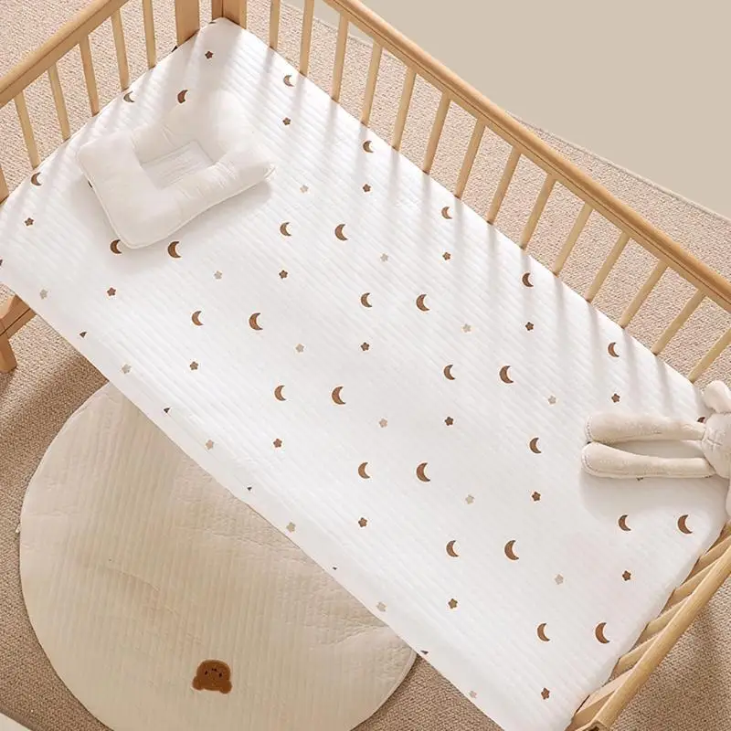 F19F Soft and Breathable Baby Fitted Sheet Cotton Cot Bed Cover Printed Changing Mat Cover Protectors Bedding Stuff