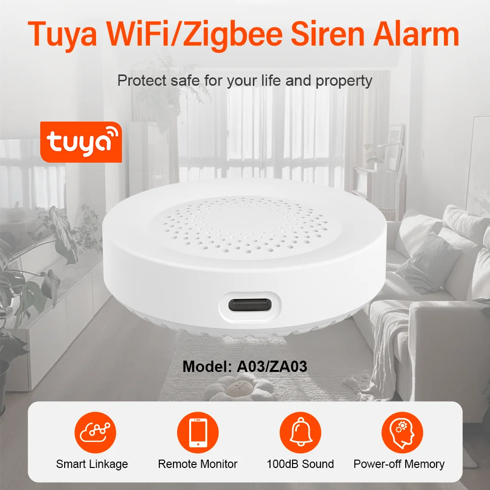 Tuya Zigbee WiFi sirena di allarme per Smart Home Security altoparlante 100db funziona con Alexa 33 piedi Alice richiede Tuya Zigbee Hub.