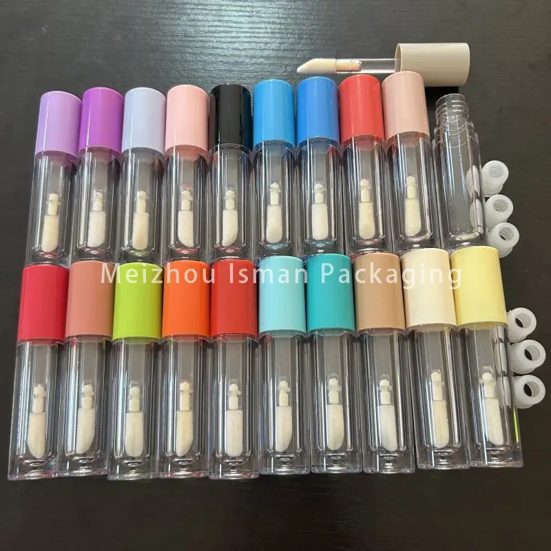 

50Pcs Colorful Round Big Brush Applicator Refillable Empty Clear Lip Gloss Container 5ML Lipgloss Packaging Tube With Wand 5ml