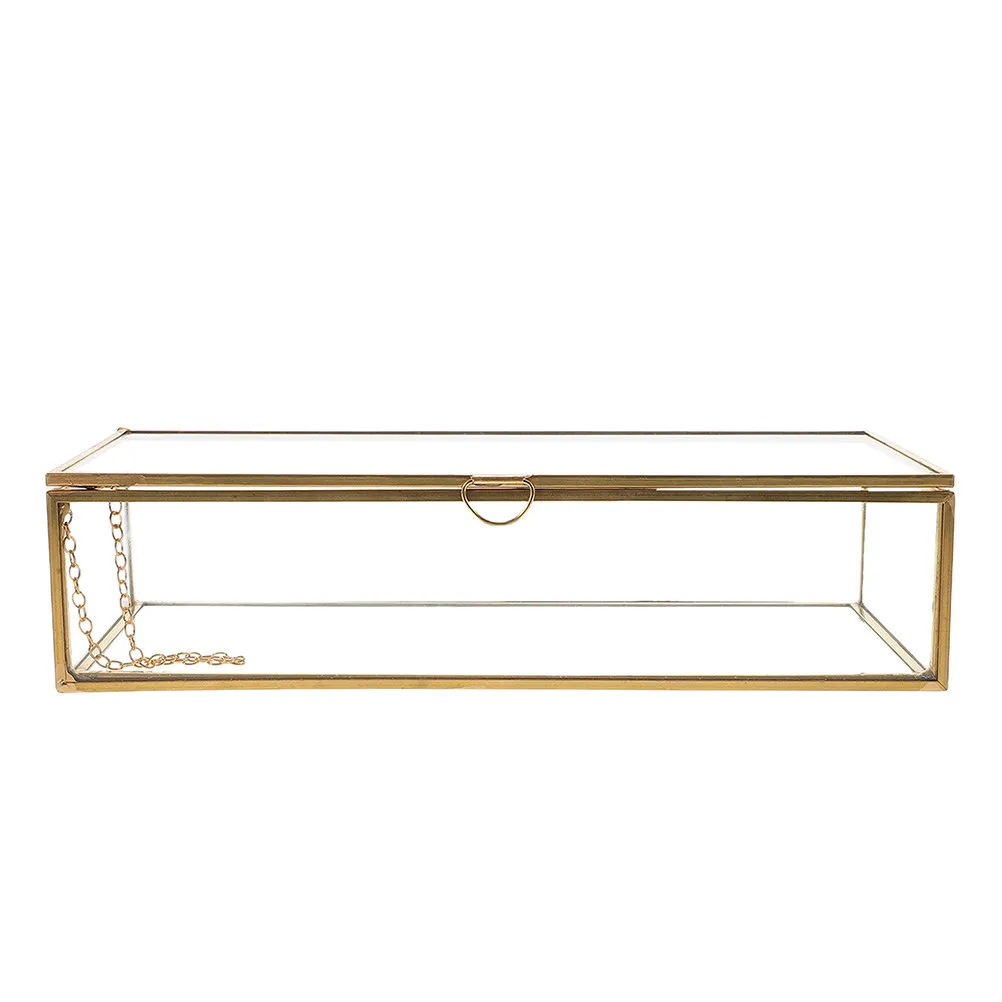 

Прямоугольная винтажная стеклянная шкатулка для украшений с крышкой, изящный органайзер для хранения, компактное хранилище для колец и браслетов