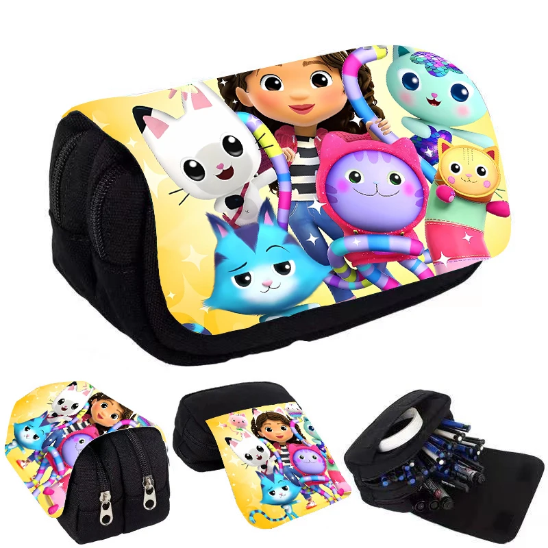 Gabby Dollhouse Flip Pen Bags Anime Double-deck Pencil Cases Kawaii Kids Boys Girls Pencil Bag School Stationery Supplies Gift