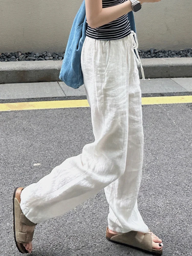 

Мужские хлопковые льняные брюки, летняя коллекция, удобные повседневные однотонные свободные брюки, большие размеры M-4XL, дышащая эластичная талия