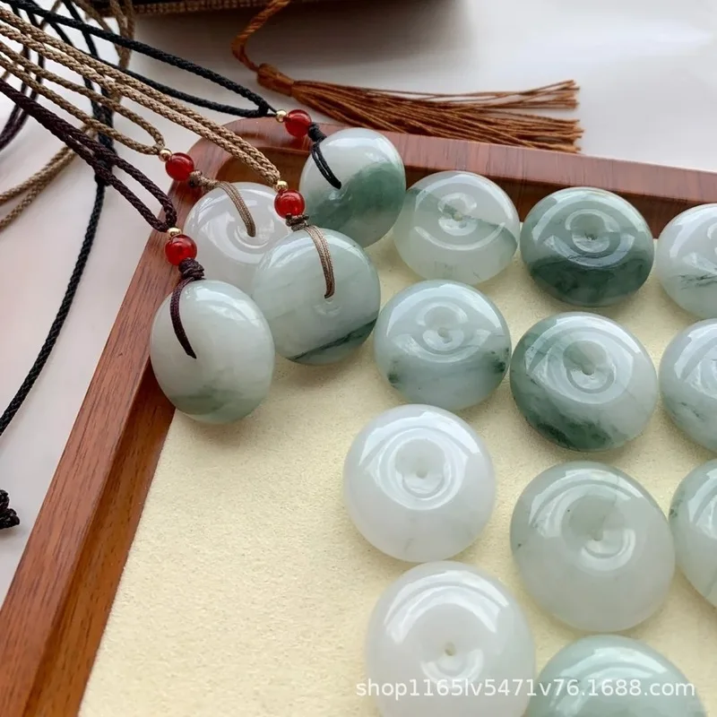 Natural Xinjiang Tianshan Jade Peace Pendant, Golden Silk Jade with Green Flower Pattern, Jade Peace Ring Hanging Ornament
