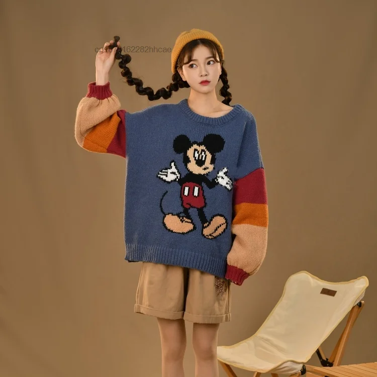 Disney Mickey Mouse Knitted Sweater Sweet Design Fall Winter New 90s Vintage Knitwear Ladies Korean Trend Hip Hop Tops Y2k Girls