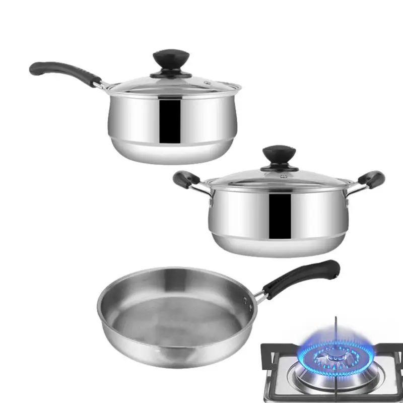 3pcs Non Stick Pots And Pans Set Stainless Kitchen Cookware Kitchen Cookware Pots and Frying Sauce Pans Set for Simmering