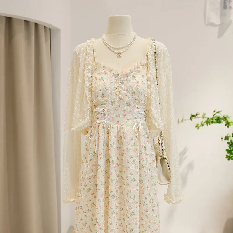 

Sweet Lace Open Cardigan Women's ort Sve Long Sve Top oulder PadDED Skirt Summer Autumn New Sle V-ne Hollow out