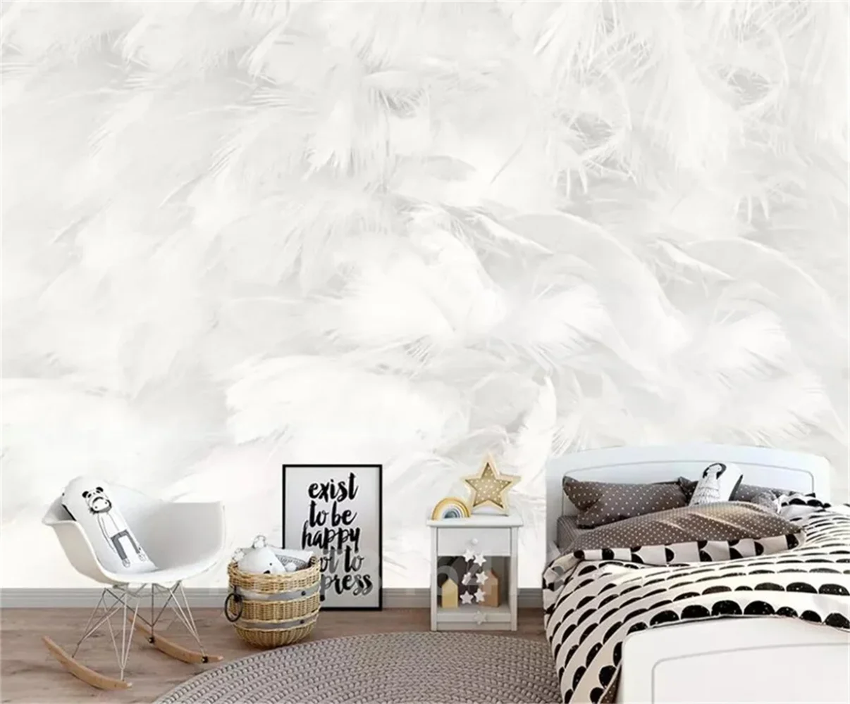 

custom Stickers papel de parede Modern minimalist abstract pure white feather wallpaper 3D living room wall paper photo mural