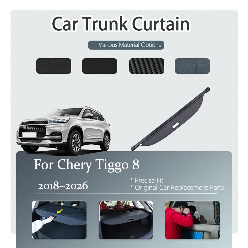 

Занавеска в багажник автомобиля для Chery Tiggo 8 Ebro S800 Xcite X-Cross 2018 ~ 2026, выдвижная стойка, перегородка, грузовые укрытия, автоаксессуары