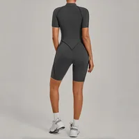 New Women's Yoga Jumpsuit Sports Fitness Hip Lift Half-zipper Shorts One-piece Running Casual Pilates Workout Gym Yoga Bodysuit - Image 3