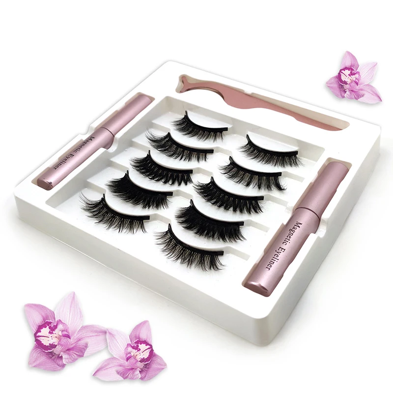 Magnetische Vloeibare Eyeliner En Magnetische Valse Wimpers Geen Lijm Natuurlijke Blijvende Handgemaakte Wimper Make-Up Tool Set Tslm1