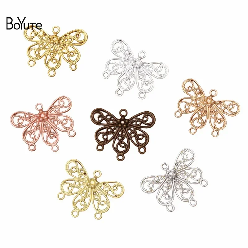 

BoYuTe (100 Pieces/Lot) Metal Brass Stamping 18*22MM Filigree Flower with 4 Loops DIY Connector Charms for Jewelry Making