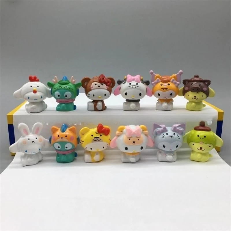 

Sanrio Hello Kitty Kuromi Cinnamoroll Blind Box Toy 12 Zodiac Cartoon Headset COS Dress Up Doll Collection Ornaments Kids Gifts