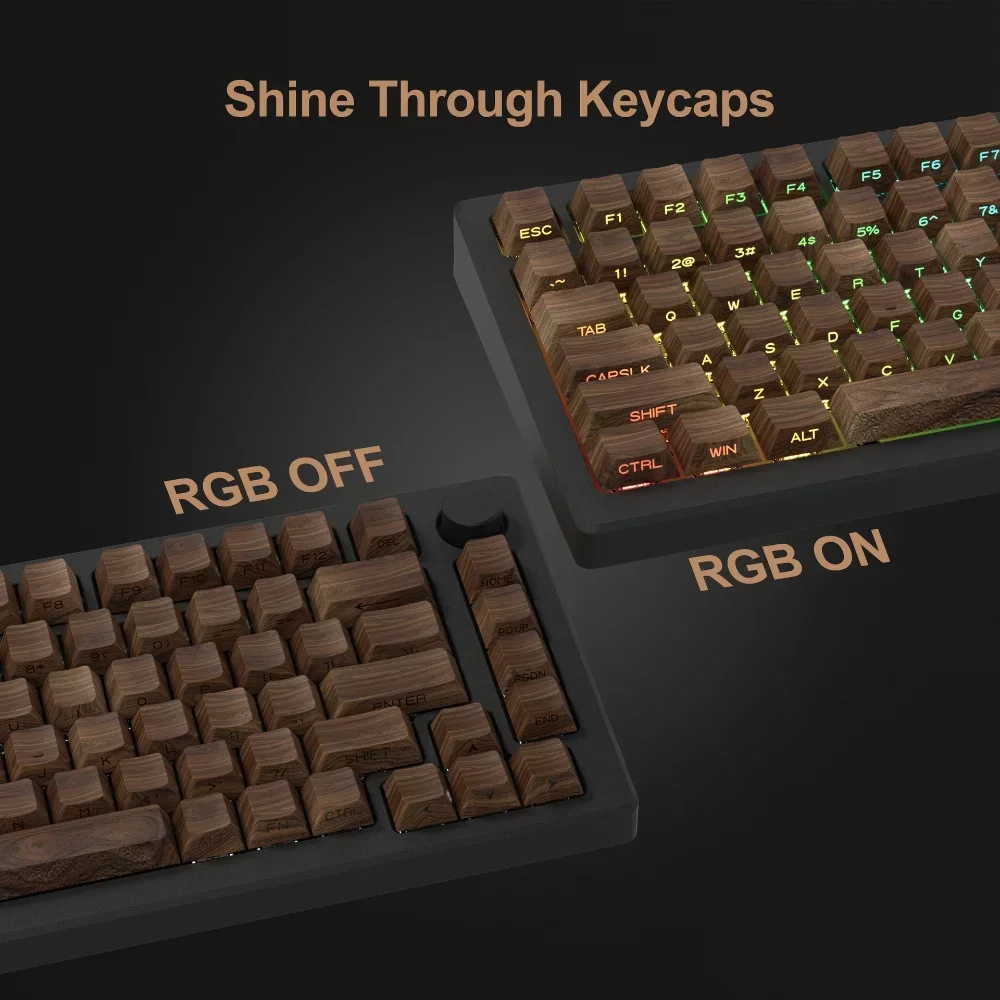Walnut Side Engraved Keycap Set PBT 126 Keys Personalized Translucent for 60/64/84/98/108 Gaming Mechanical Keyboard MX Switch