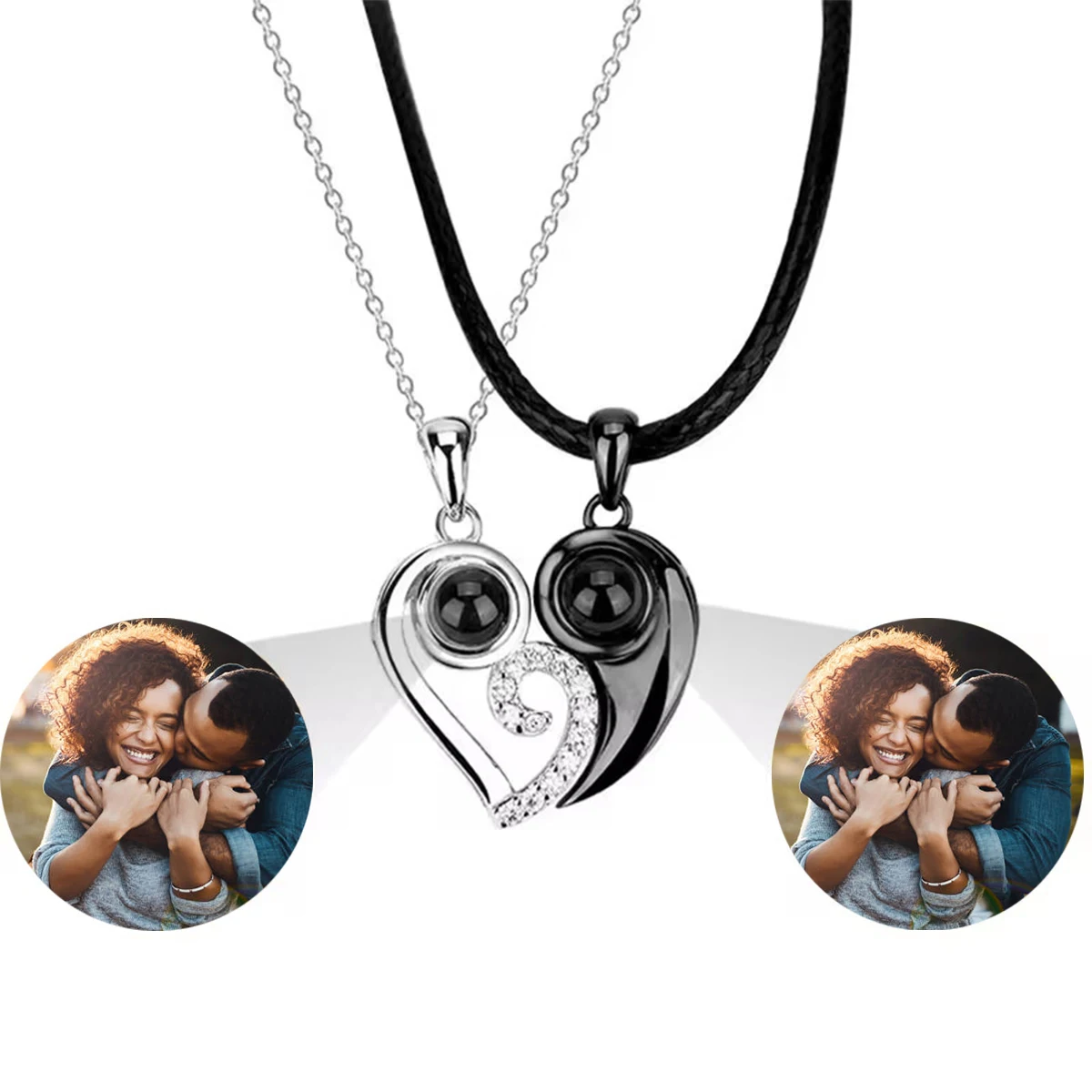 Customized Photo Projection Necklace Couple's Projection Pendant Necklace Anniversary Gift Jewelry For Family Friends And Lover