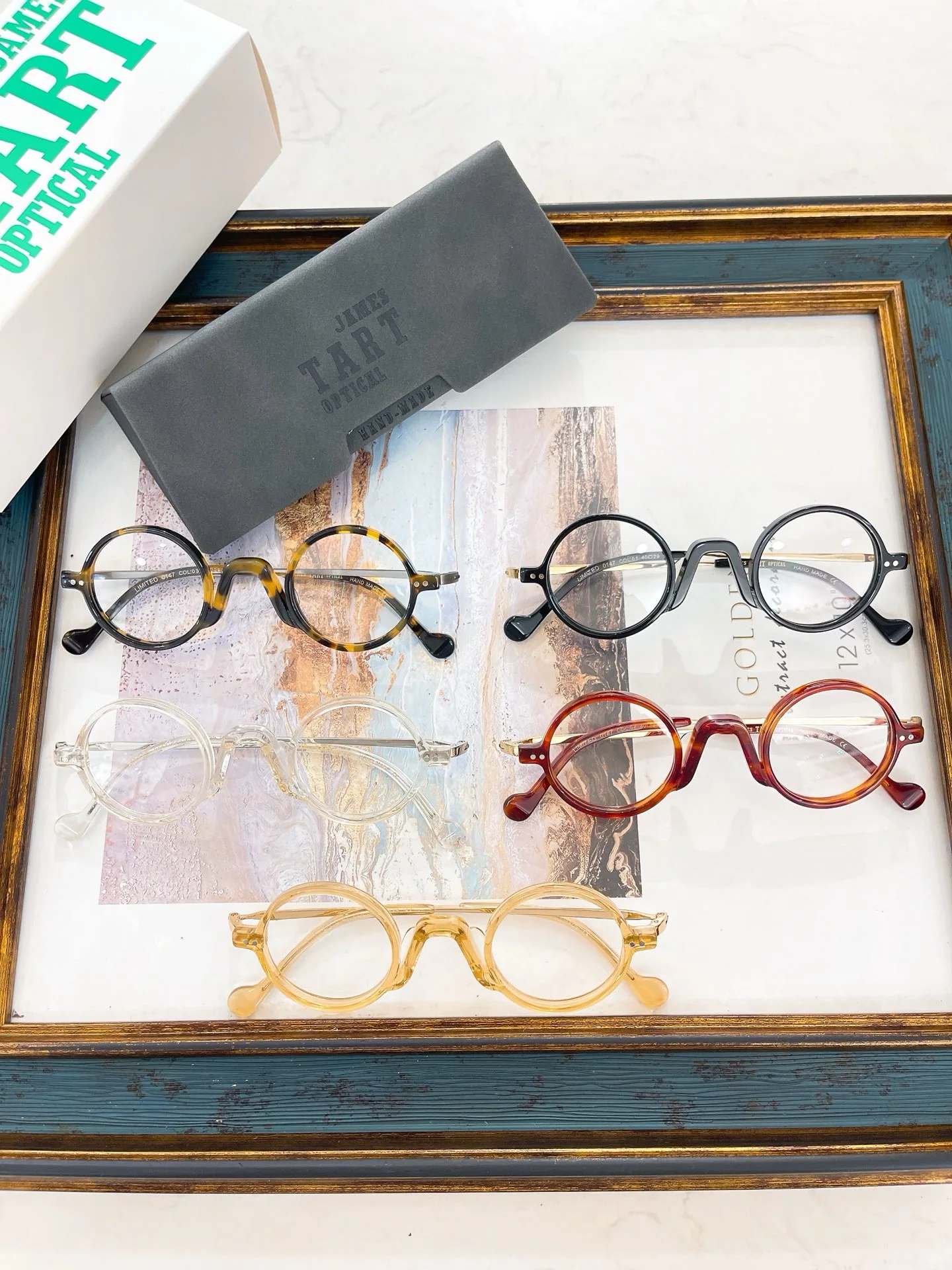 James Tart With Case Round Vintage Retro Optical Fame Man Women Original Quality Acetate With Metal Eyeglass 0147