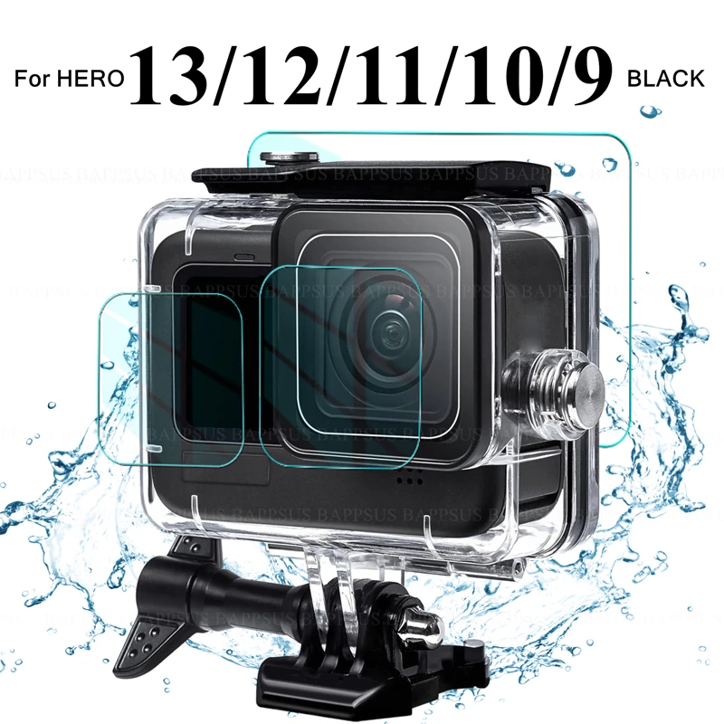 Waterproof Case for Go Pro Hero 13 12 11 10 9 Black Screen Film Glass Underwater Diving Housing Cover for Gopro 13 Camera Shell