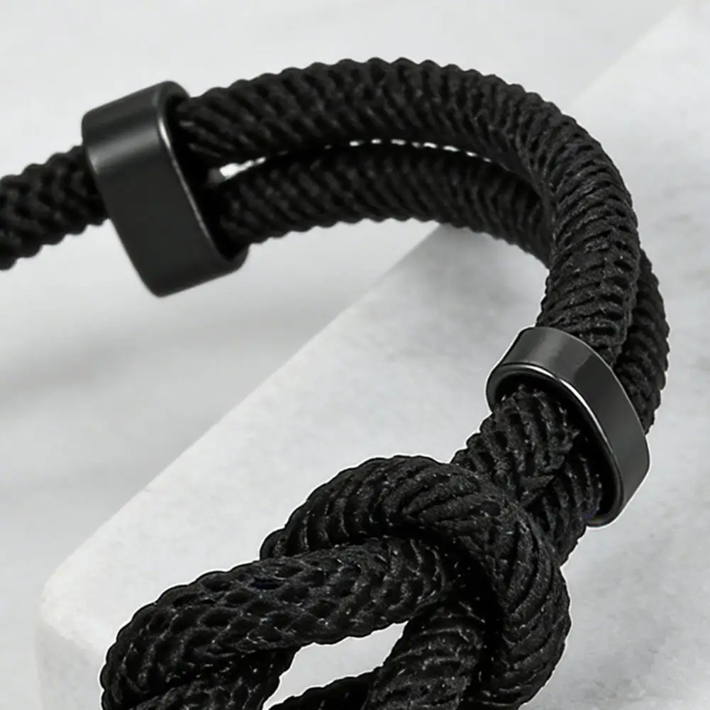 Adjustable Men Rope Bracelet Infinity Knot Bracelet Simple Black Rope Bracelet with Card Gift for Husband Boyfriend Brother Son