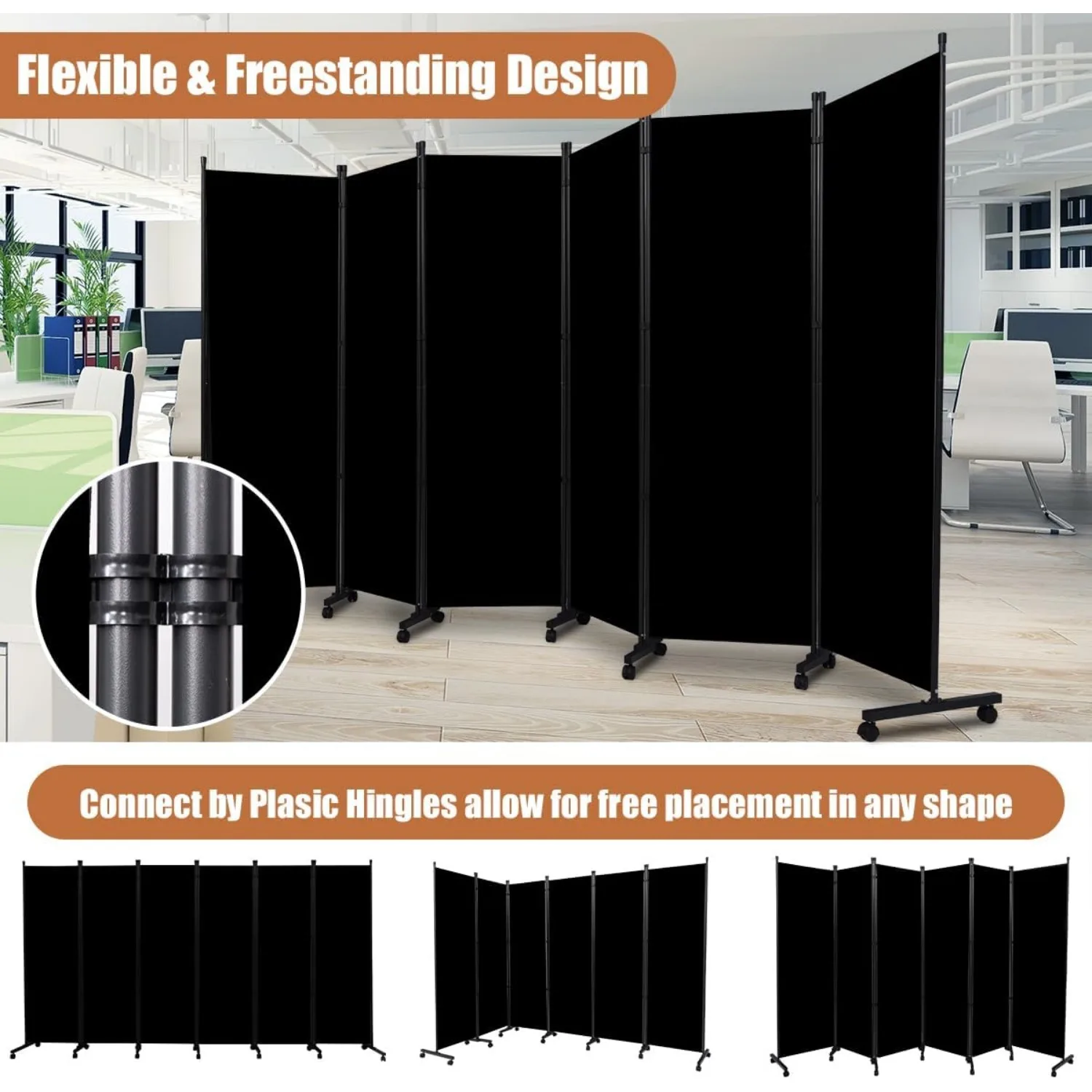 Room Divider Portable 132'' Partition Room Dividers and Folding Privacy Screens 6 Panel Wall Divider for Room Separation