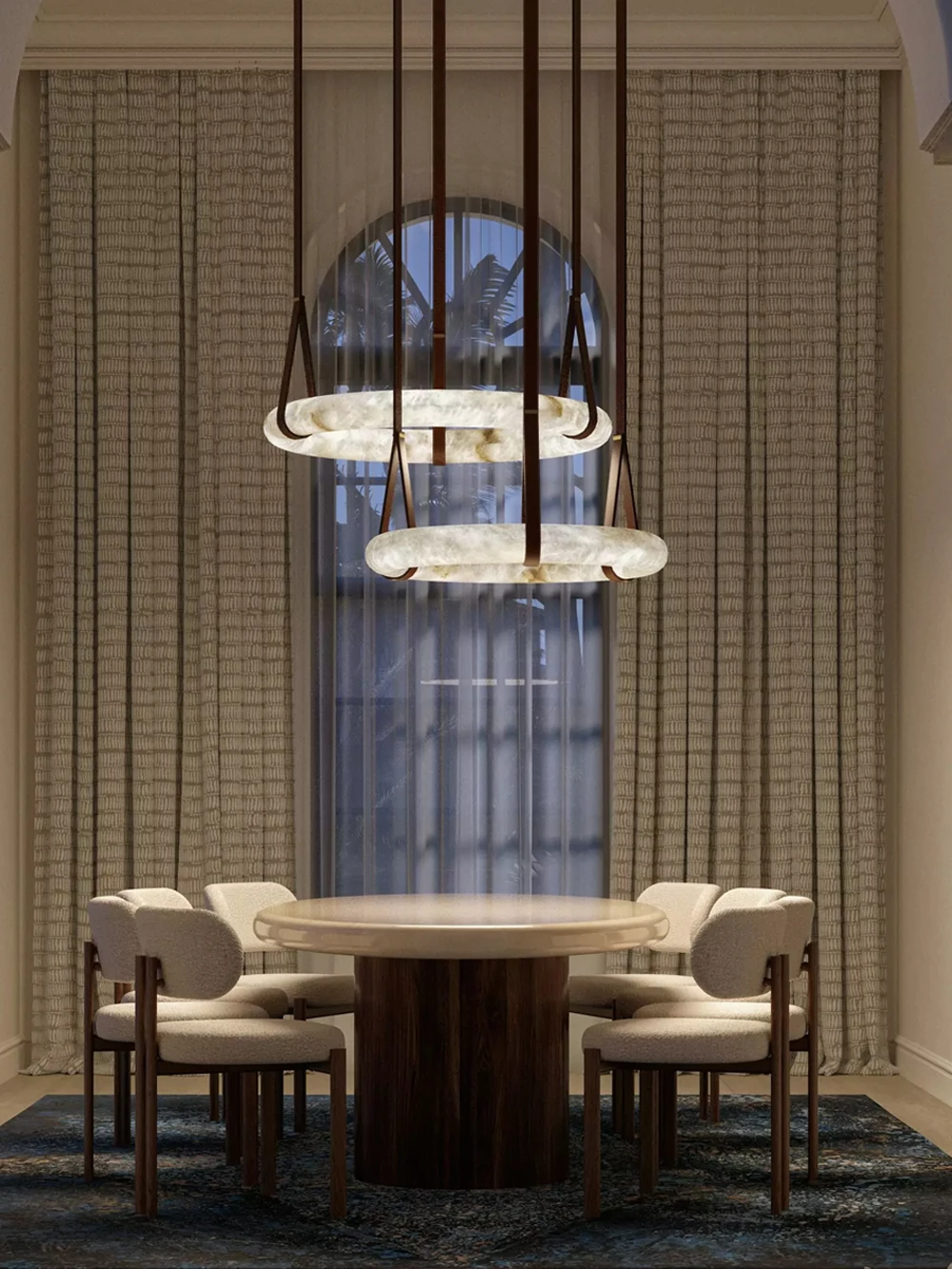 Natural Marble Circle Brown Black Leather Belt 2026 Chandelier Lighting Lustre Hanging Lamps For Foyer Dinning Room