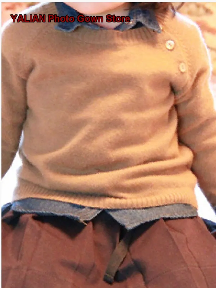 Kids Cashmere Round Neck Raglan Buttoned Infant Base Layer Top Boys Girls