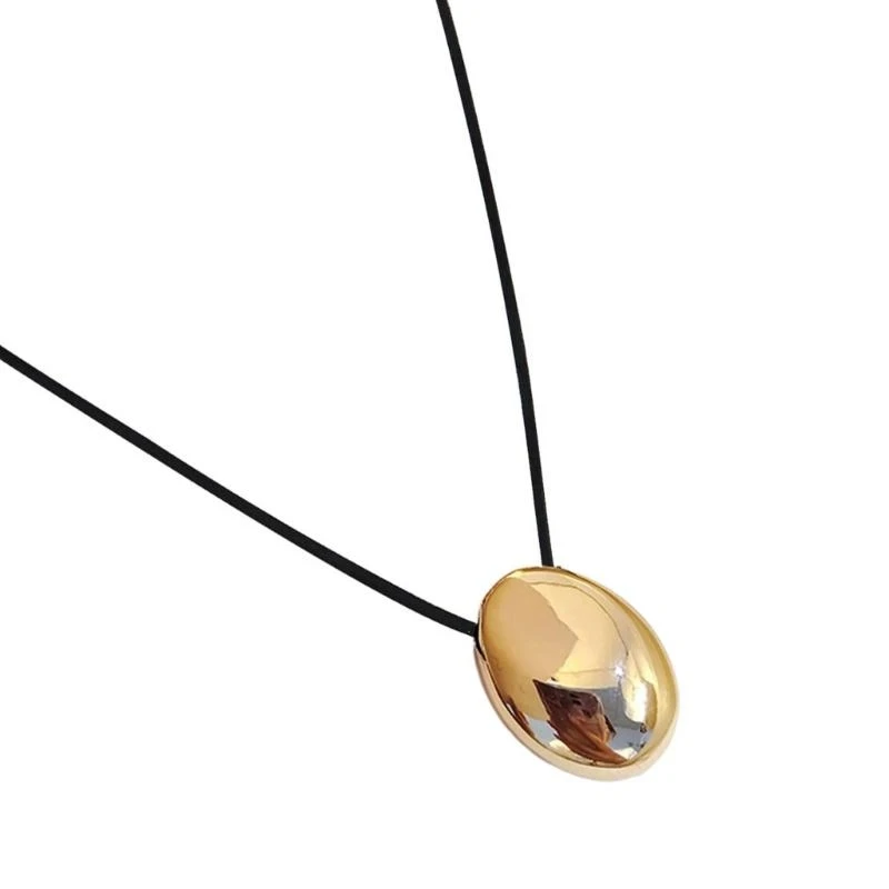  Stylish Metal Oval Shaped Neckchain Geometric Pendant Necklace Adjustable PU Leather Cord Clavicle Chain Elegant Jewelry