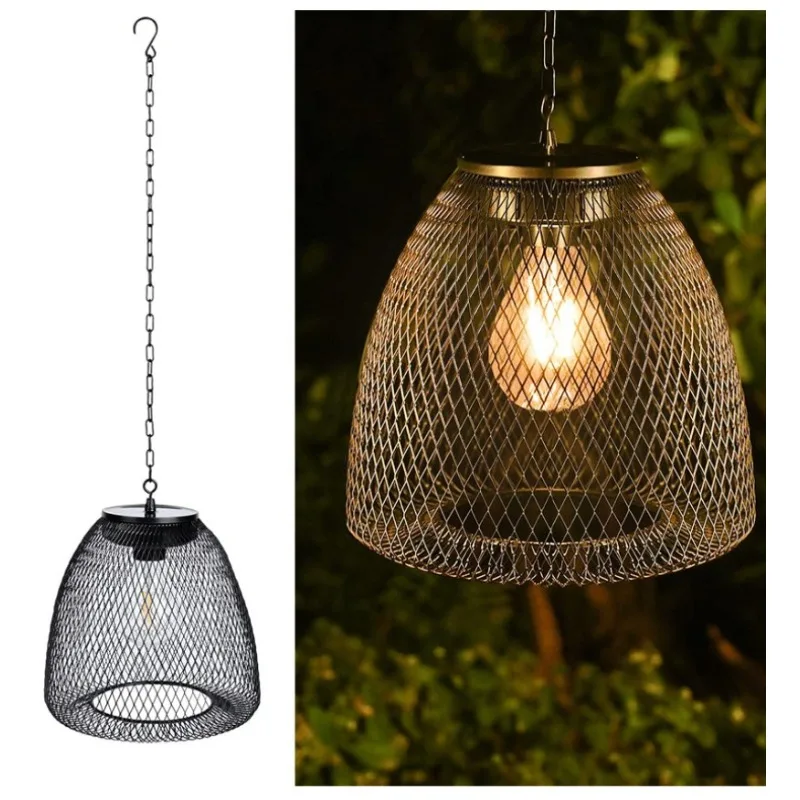 Rattan ao ar livre Woven Solar Pendant Light, Impermeável Lâmpada LED, Jardim Vintage Lâmpada decorativa, Pátio Pavilhão Pendurado