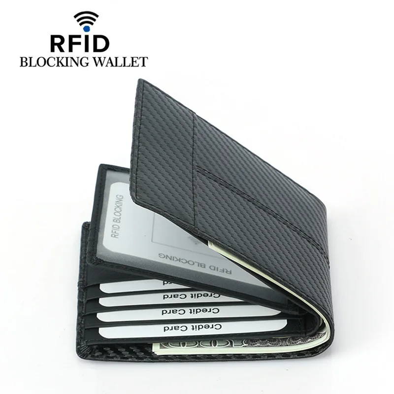 Men's Wallet Carbon Fiber Bifold Pattern RFID Wallet Spliced Multiple Card Positions Large Capacity Fashionable Short Wallet
