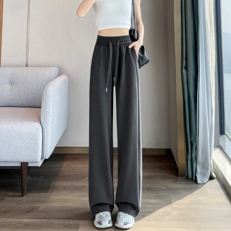 Pants Women Autumn Exercise Girls Solid Simple All-match Leisure Elastic Waist Baggy Cozy Wide Leg Slender Korean Fashion Trendy