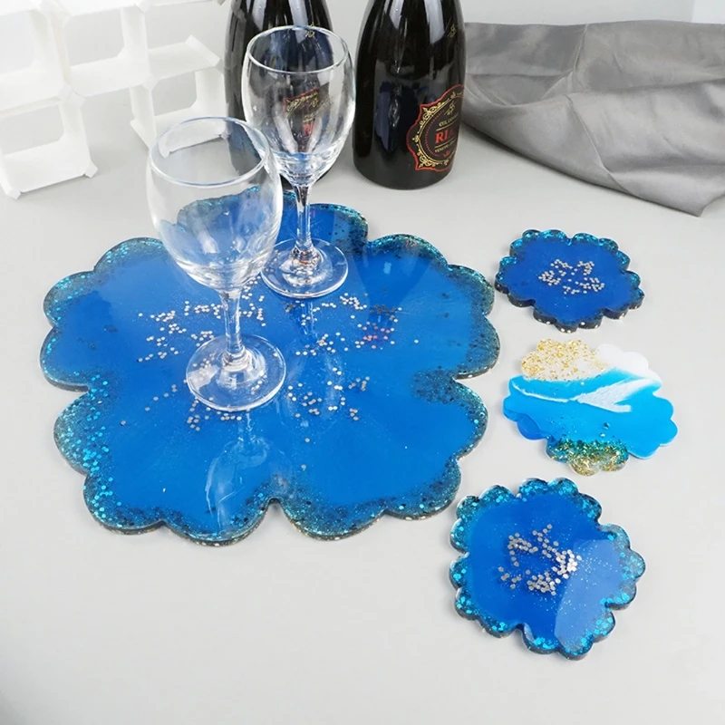 5Pieces Large Flower Shape Resin Coaster Molds DIY Silicone Tray Molds Geode Agate Platter Epoxy Resin Molds Art Crafts DropShip