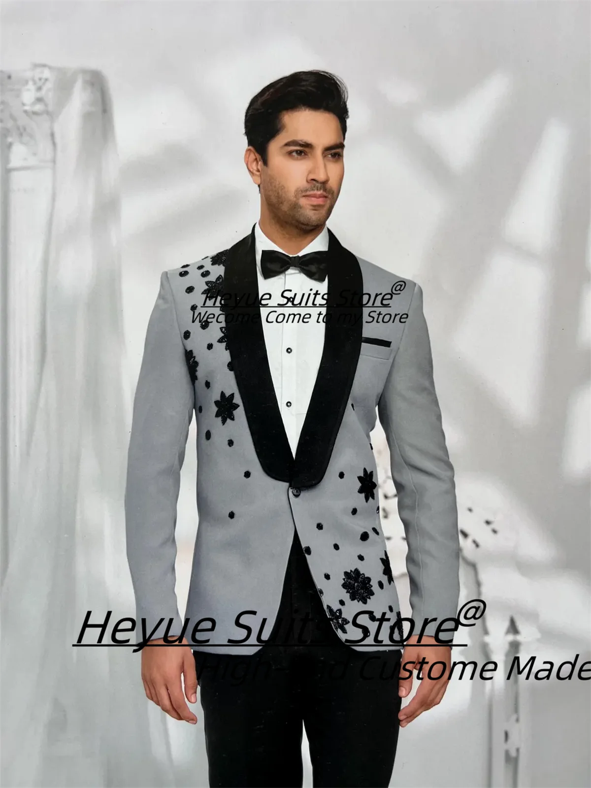 

Handsome Luxuly Gray Men Suits Customized Shiny Diamond Groom Wedding Tuxedos 2 Pieces Sets Male Prom Blazers trajes para hombre