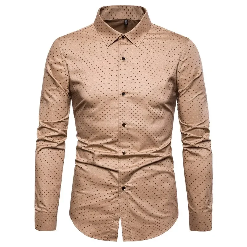 2024 Spring Fashion Brand Men Clothes Slim Fit Men Long Sleeve Shirt Men Polka Dot Casual Men Shirt Social Plus Size M-5XL