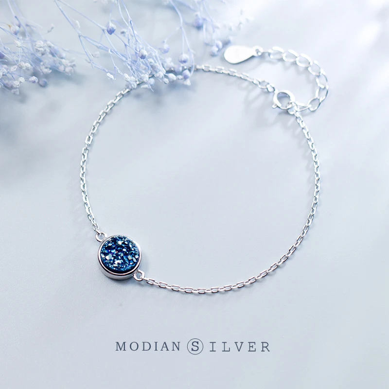 Modian Multicolor Blue Crystal Sparkling Round Chain Bracelet Fashion Charm 925 Sterling Silver Bracelets For Women Jewelry Gift