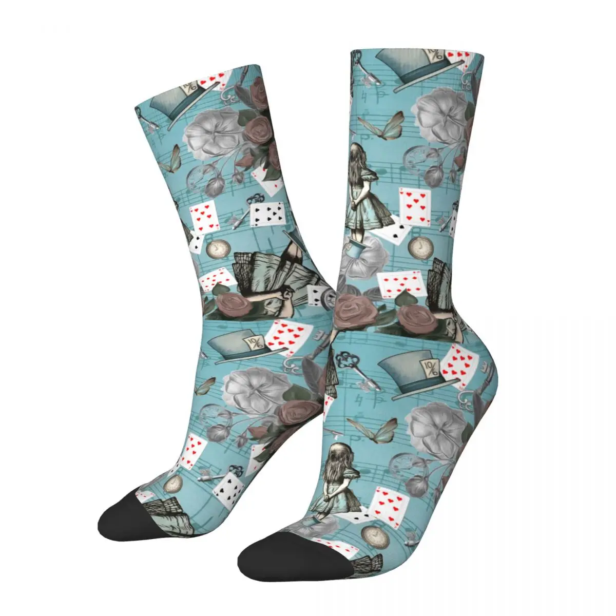 Autumn Winter Cool Men's Women's Alice In Wonderland Collage Vintage Blue Socks Non-slip Football Socks