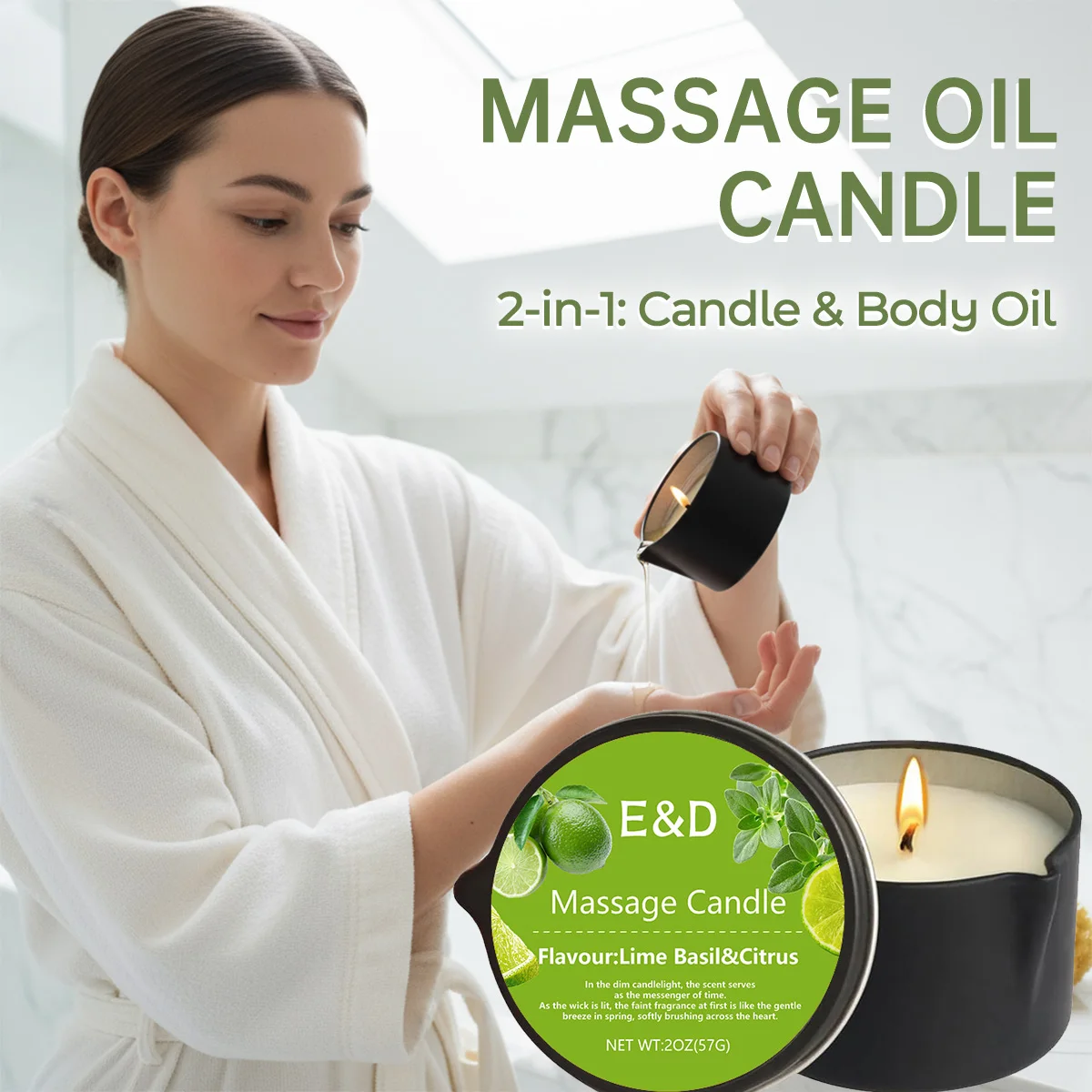 2 Stück Massagekerze - für Entspannende Öltherapie, Spa-Essentials. Elegantes Massageerlebnis Massagekerze, zur Stresslinderung