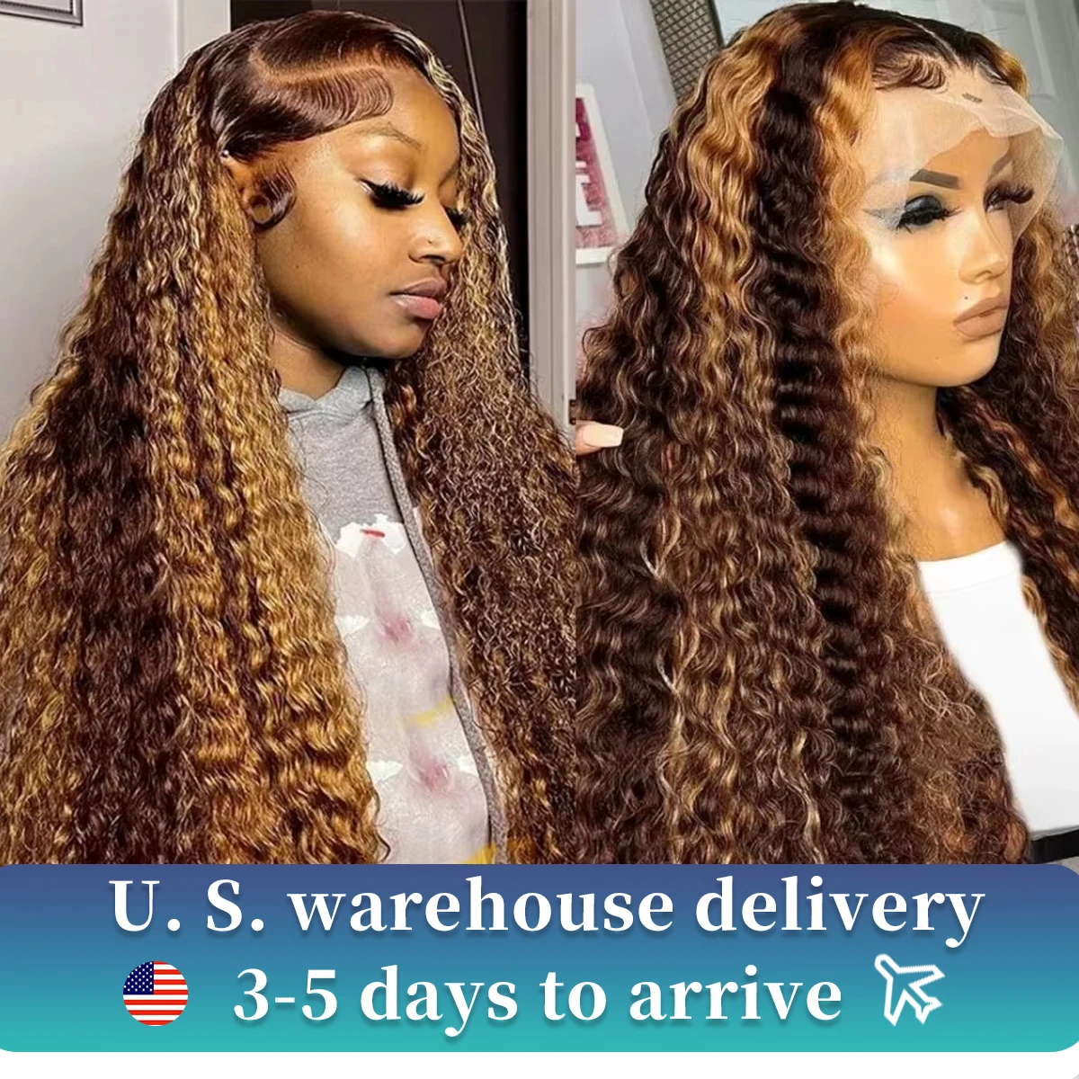 Loose Deep Wave Glueless Wig Human Hair Ready To Wear 13x6 Lace Closure Curly Highlight Ombre 4/27 Preplucked Hairline Pre Cut