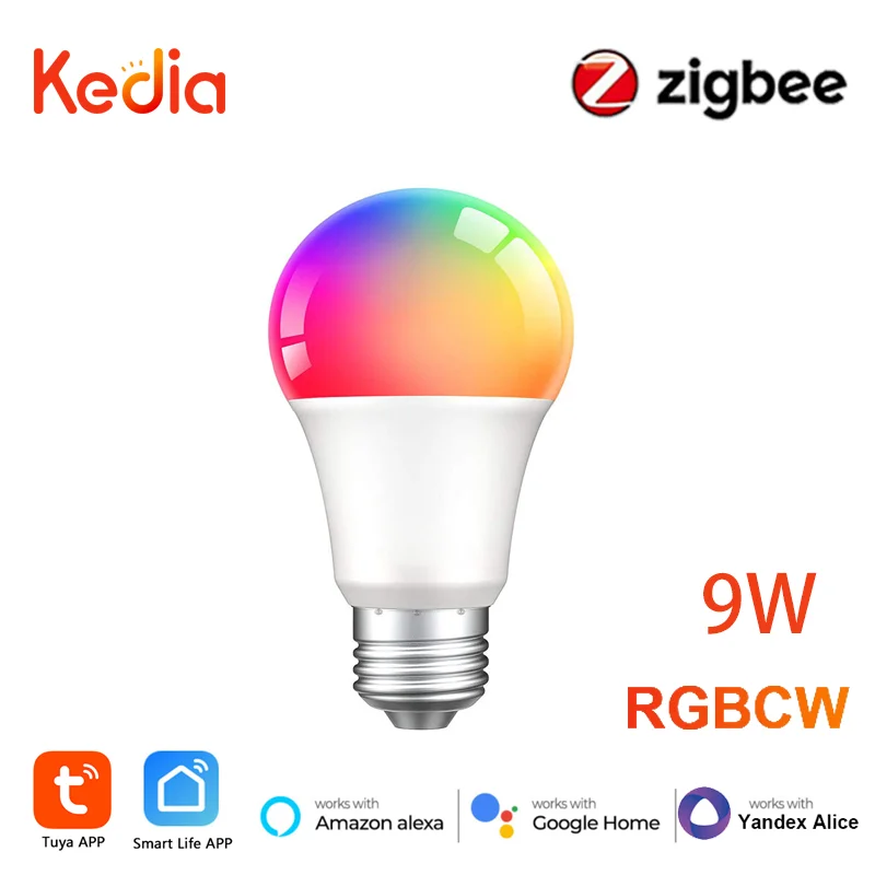 

Kedia Zigbee Smart LED E27 Light Bulbs 9W Support Tuya Smart Life AC90-250V Dimmable RGB CW Lamp Voice Control Alexa Google Home