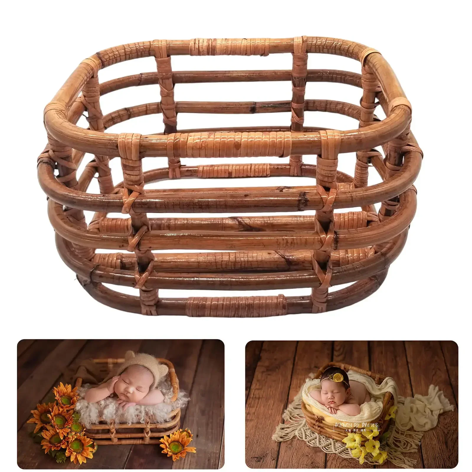 2023 Newborn Photography Props Girl Handmade Retro Woven Basket Fotografie Accessorie Studio Baby Photo Shoot Bed Backdrop Chair