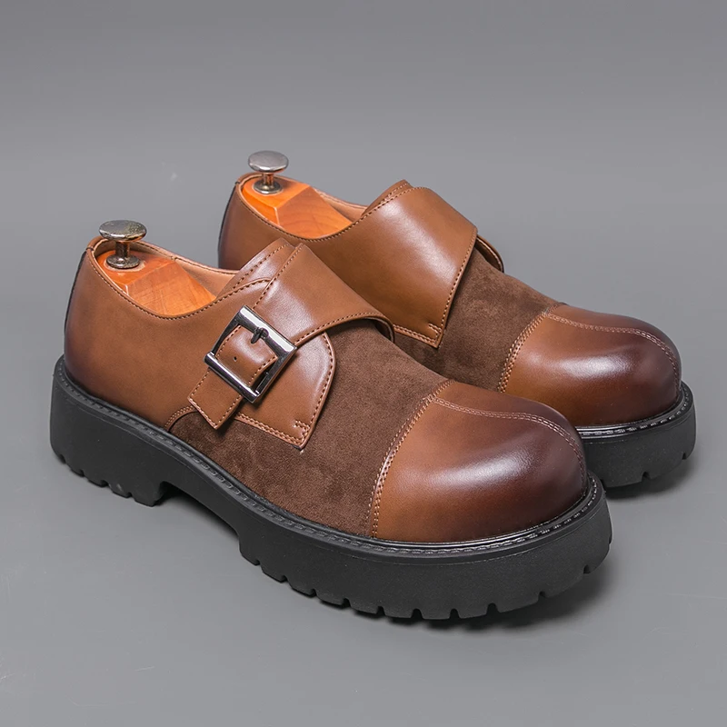 

Men Business Loafers Black-brown Color Casual Comfortable Thick-soled Durable Fashionable Laced Leather Shoes Work Boots