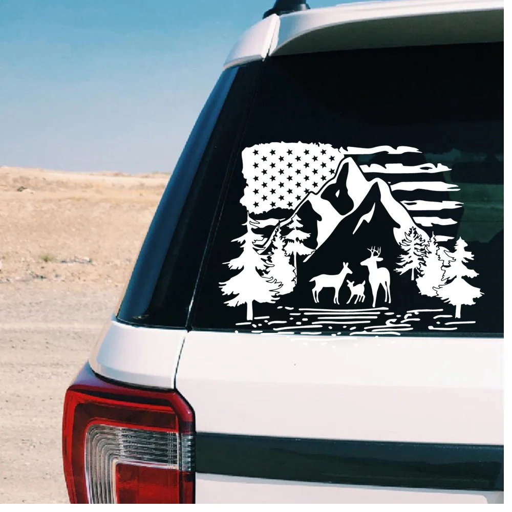 Elk US flag landscape, auto parts Hot Wild Animals Stickers Voiture Vinyl Sticker Oil Tank Cover Car Styling Custom