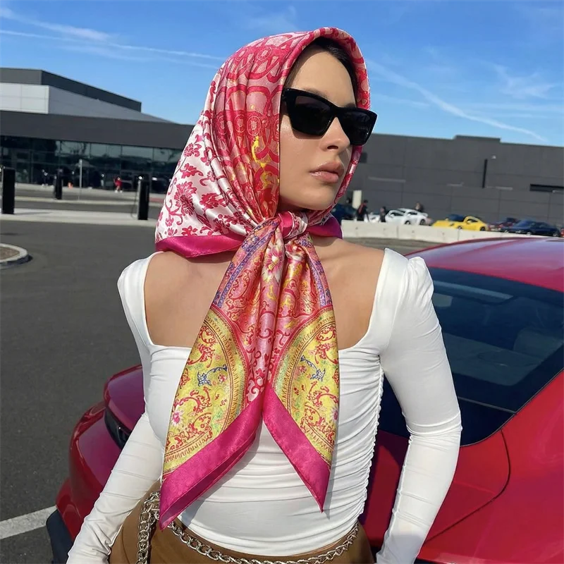 

Новые квадратные шелковые платки для женщин: хиджабы, шали, абайи, исламские вуали, тюрбаны, головные платки, фуляры, банданы, пляжные парео 2026