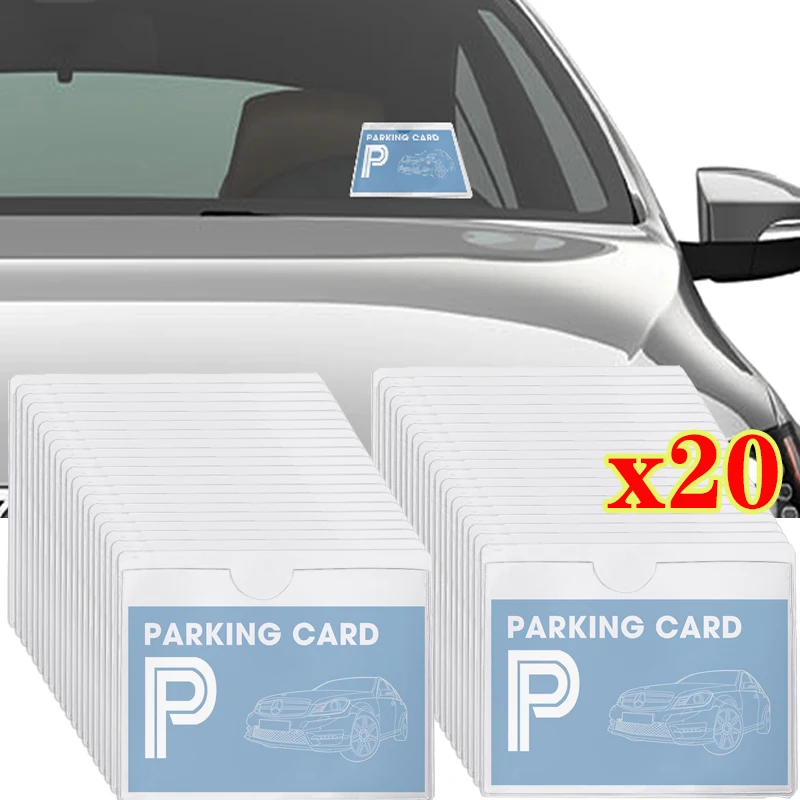 Car Windshield Transparent Card Holder Parking Pass Label Set Portable Adhesive Protective Film Cards Identification Card Holder