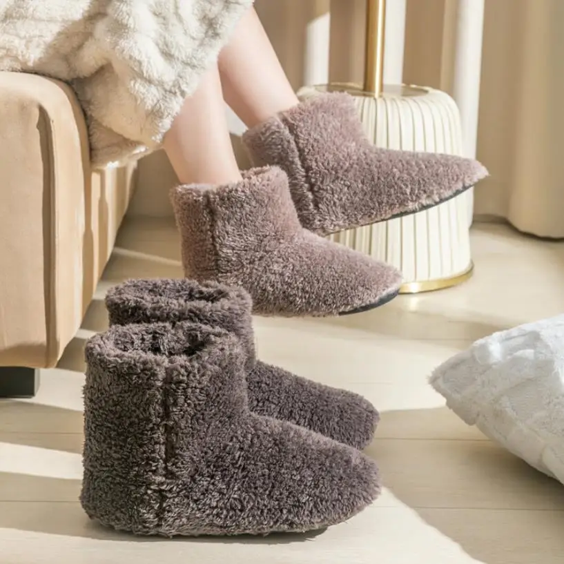 Warm Faux Fur Slippers Women Men Winter Shoes Indoor Home Soft Plush Footwear Solid Color Girls Boys House Floor Fluffy Boots