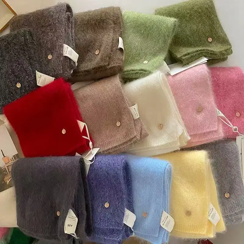 

90% Wool scarf for woman 2026 autumn winter Korean fashion sweet warm solid knitted neck warmer 10% cashmere scarf