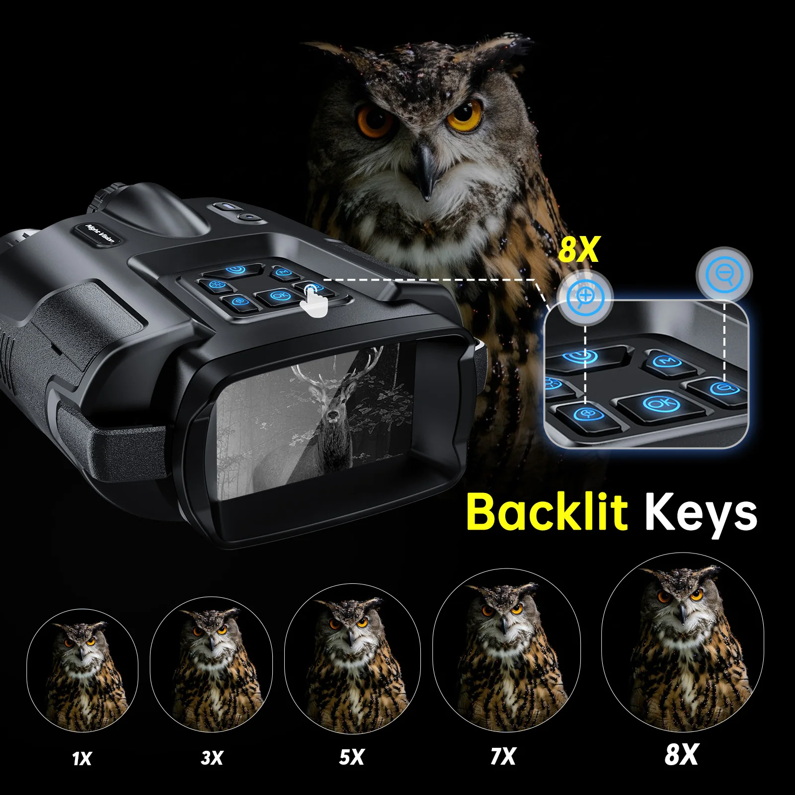 Night Vision Binoculars 4K Infrared 5000mAH Rechargeable 8X Digital Zoom 600 Meters Darkness Goggles 5000mAh Rechargeable, 64GB Card Included for