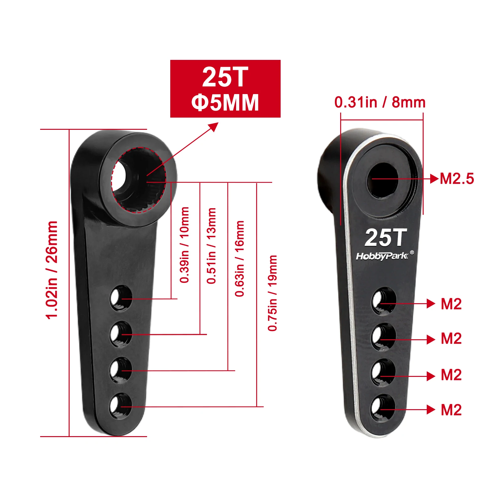 Hobbypark Aluminum 25T 5mm Spline 25 Teeth Servo Horn Steering Arm for 1/18 RC Crawler Aircraft Servos Motor 2-Pack - view 2