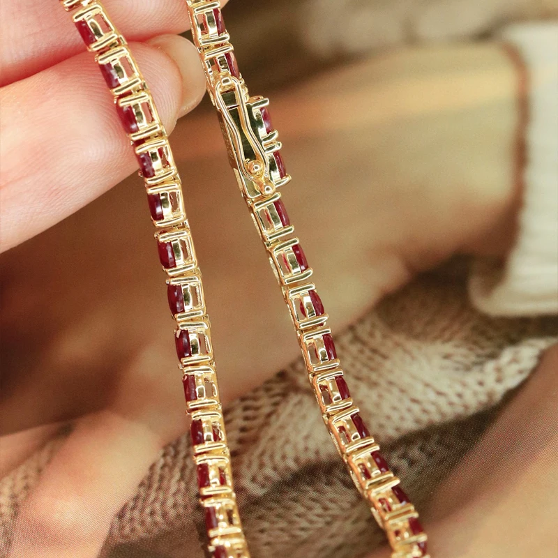 Aazuo Gioielli di lusso originali Bracciale in oro rosa 18 carati con rubino naturale Bracciale con linee da tennis classiche per donna Festa di fidanzamento alla moda di lusso