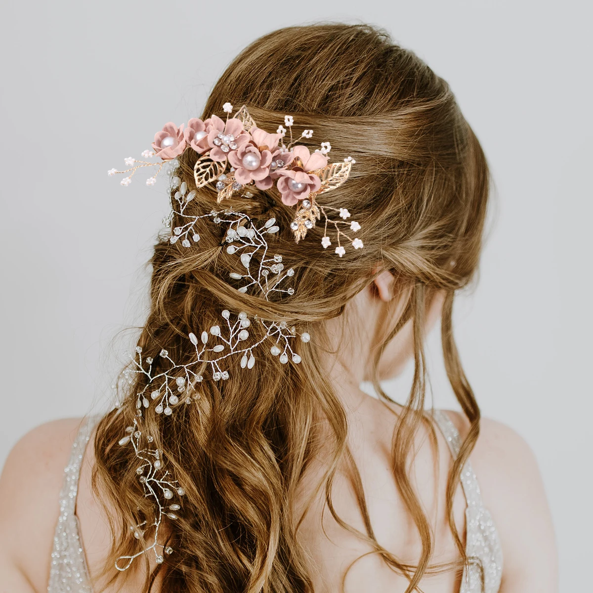 

1 шт., свадебная расческа для волос, синие жемчужные бусины, металлические листья, свадебный аксессуар для волос для невесты, подружки невесты, цветок для девочек, вечерние вставки для выпускного вечера